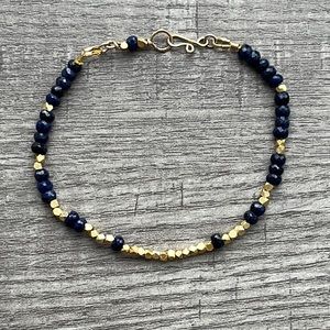Blue sapphire, 24k gold vermeil nugget beads, and 14k gold  filled bracelet